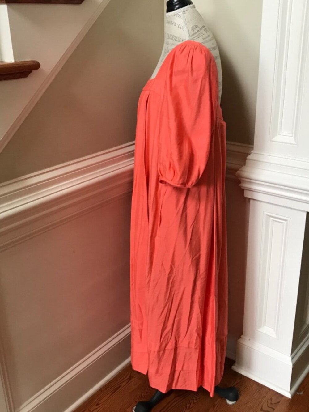 Hunter Bell Waverly Midi Dress Womens XL Orange Melon Square Neck Linen Boho - Picture 9 of 13